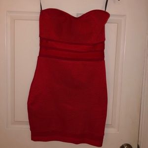 Red short strapless dress with sheer lining